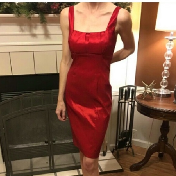 fitted lace wedding dress Calvin Klein Women's Sleeveless A Line Midi Dress with V Neckline, red, 8  at Amazon Women's Clothing store main image 0